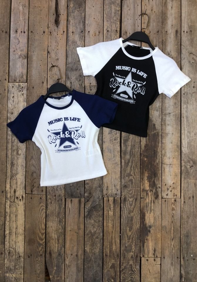 Yıldız Baskılı Crop Bluz