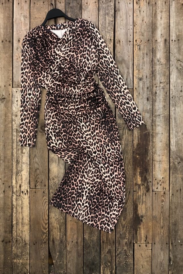 Degaje Yaka Leopar Elbıse